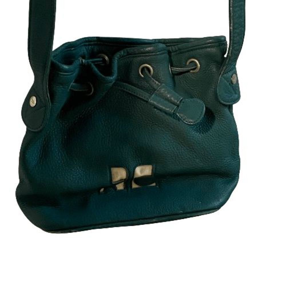 Authentic Vintage Courreges Green Leather Small Draw String Bucket Bag Purse